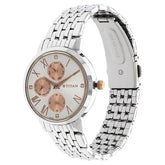 Titan Workwear Women's Watch Analog Rose Gold Dial With Silver Stainless Steel Band, 2569KM01